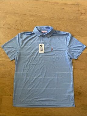 NWT Fore Fathers Golf Polo Light Blue Stripe Performance Polo
